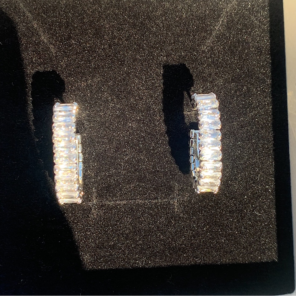 Silver Cz Earrings, Cz Hoop Earrings, Party Earrings, Silver Hoop